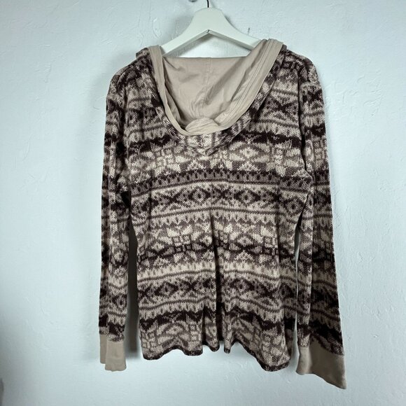 L-RL Ralph Lauren Active Womens Knit Hooded Sweater XL Brown Geometric Pattern - Picture 2 of 7